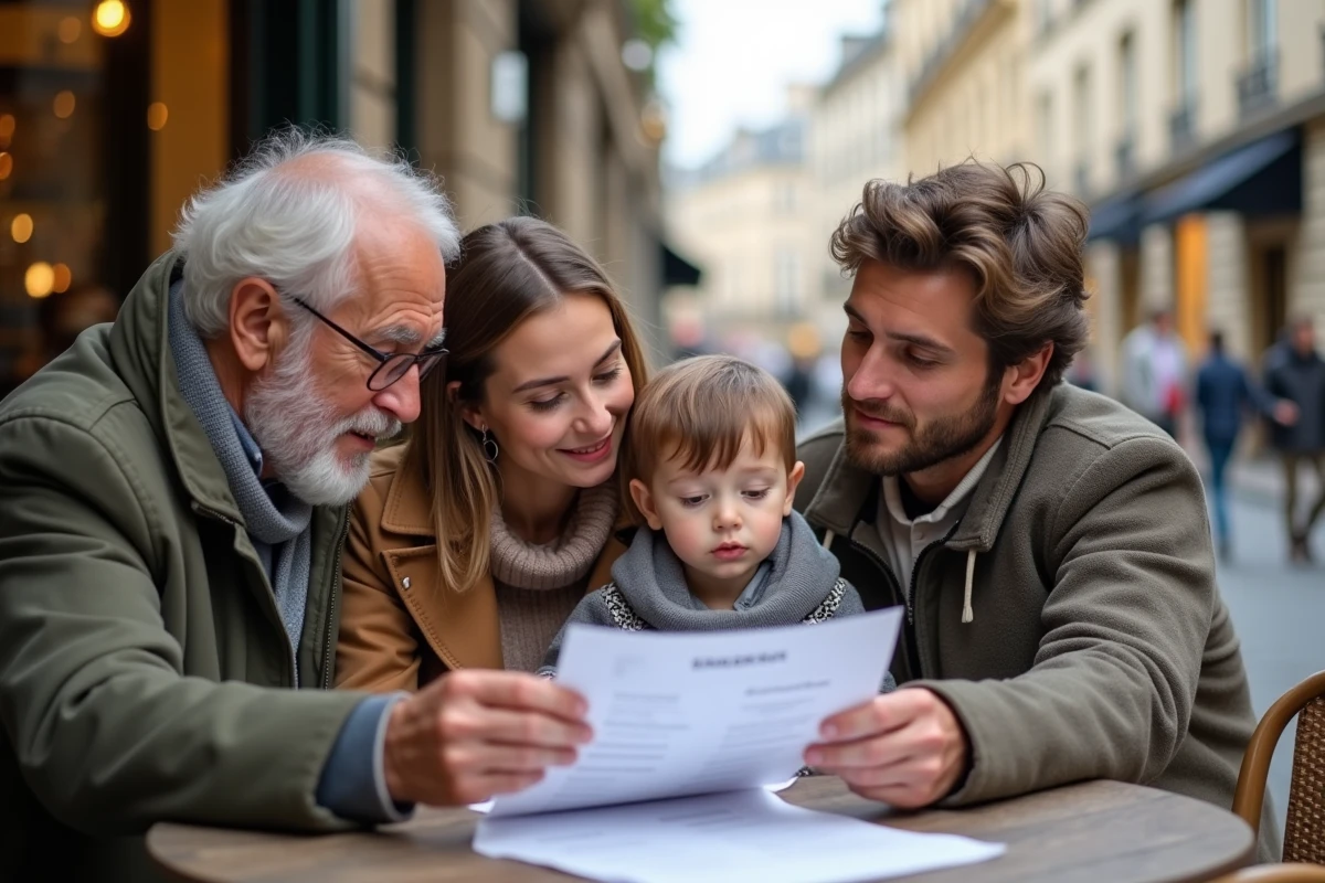 Famille réunie autour d un café avec document santé
