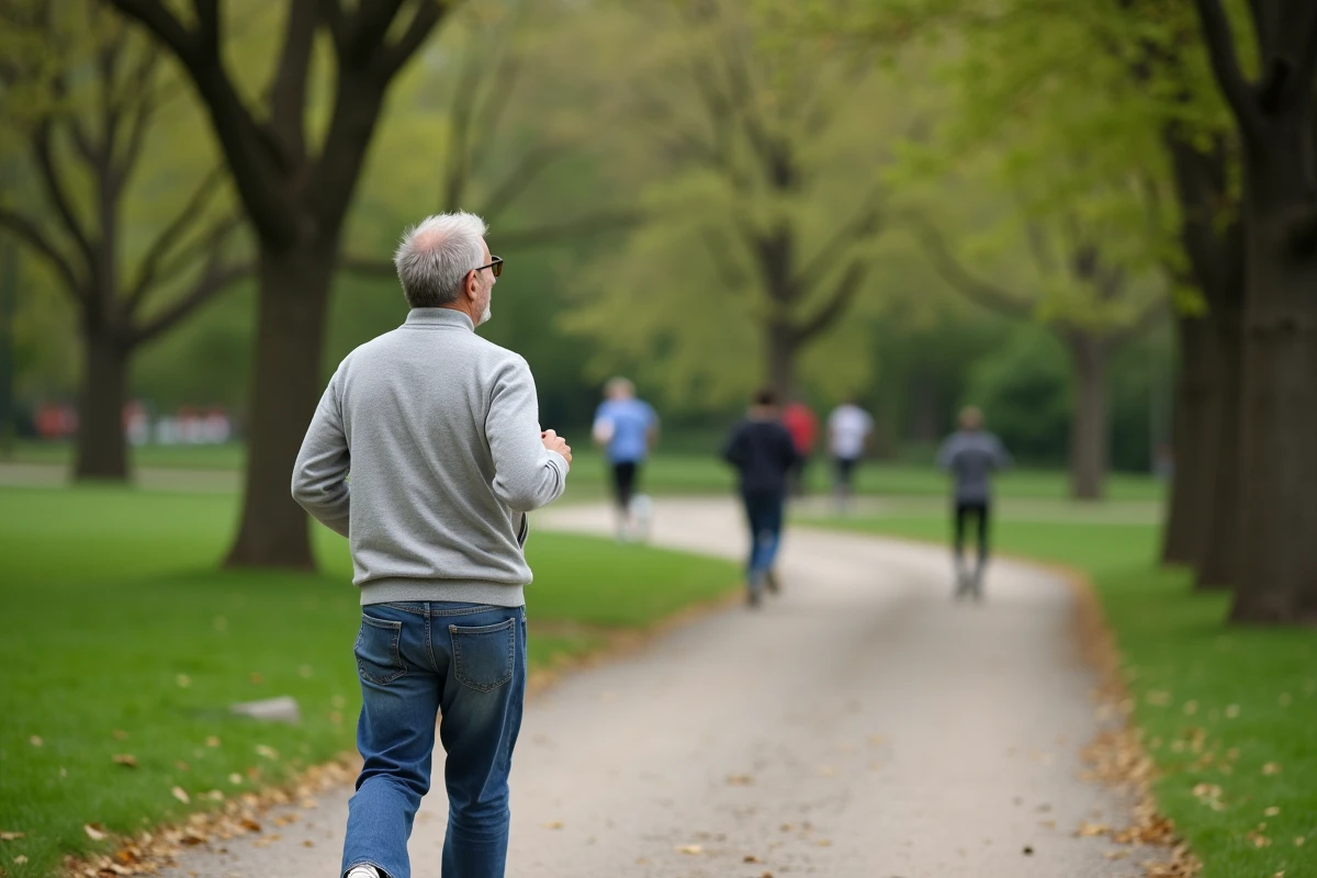 Homme marchant dans un parc verdoyant en pleine nature