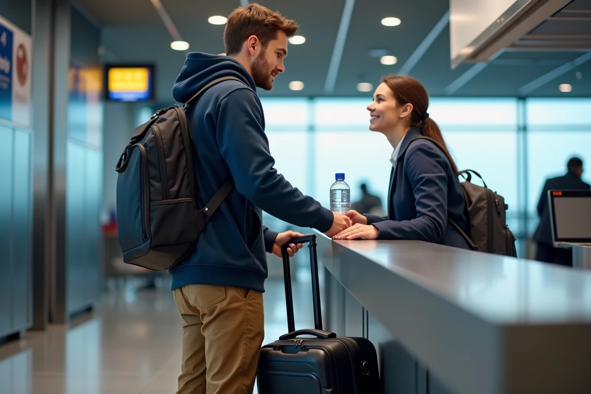 Jeune homme remettant sa valise à l